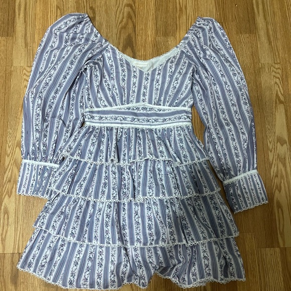 LOVESHACKFANCY Astor Striped Ruffle-tiered Dress In Dusk Size 2 - Picture 3 of 10